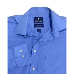Stafford Shirt Mens Small 14-14.5 32/33 Blue Travel Stretch Easy Care Broadcloth